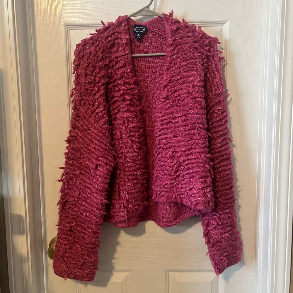 Scoop NYC Pink Shaggy Cardigan Sweater